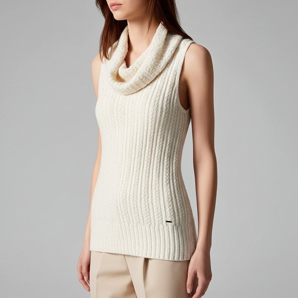 Hollister Ivory Sleeveless Ribbed Knit Top with Cowl Neck Size XS